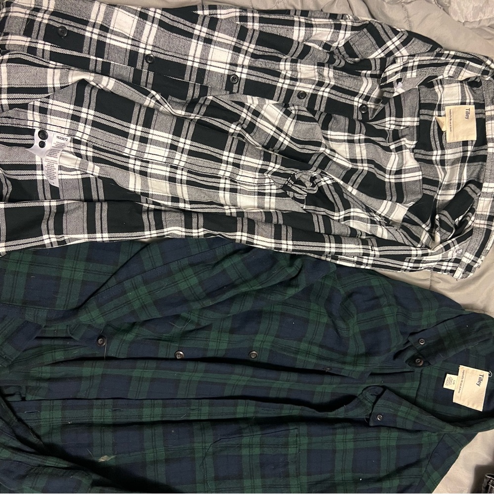 3 Men's Plaid Button-Up Shirt - Black and Green Tilley